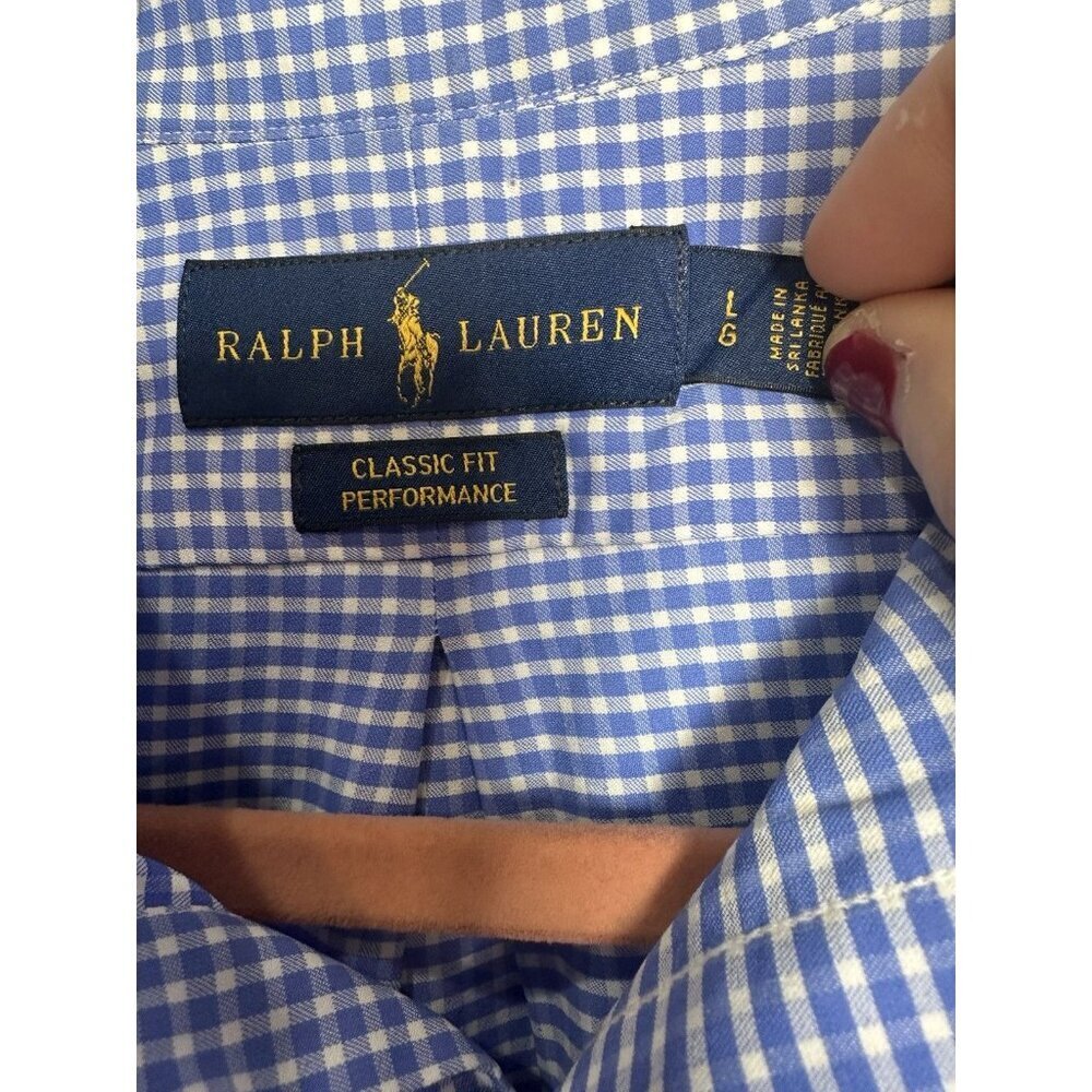 Ralph Lauren Classic Fit Performance Button Down Shirt Size Large Blue White - Picture 5 of 8